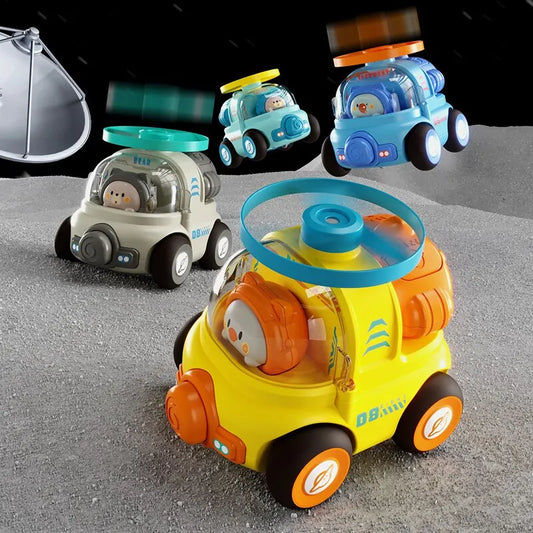 Vibrant cartoon inertial car with spinning rotor, perfect for active play & durable fun for kids.