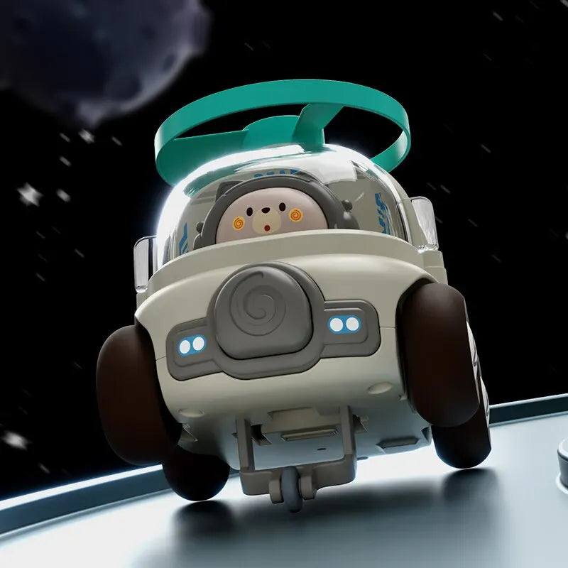 Kids' red & blue cartoon inertial car, featuring a fun spinning rotor, promoting active play and development.