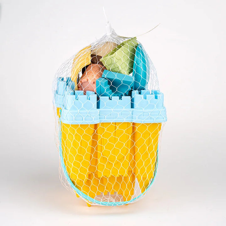 Children's outdoor sandcastle playset for creative beach fun. Includes a bucket, shovel, and multiple sand molds.