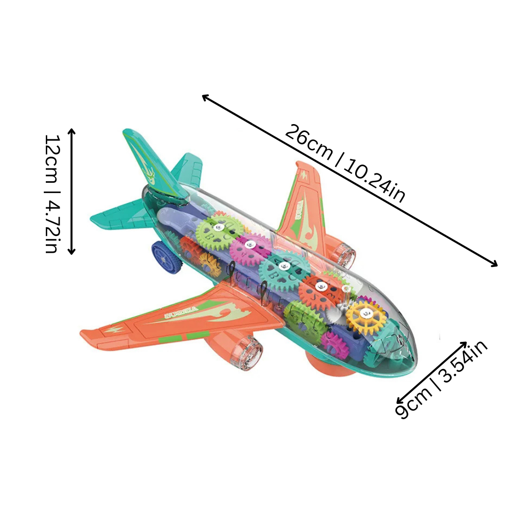 Toddler's electronic airplane toy featuring colorful gears, engaging lights, and sounds for educational fun