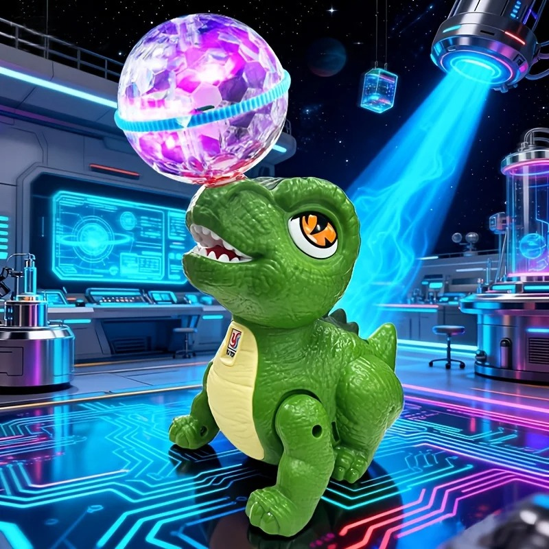 Vibrant electric rolling dino ball toy with colorful lights & music, perfect for active toddlers & kids' coordination.