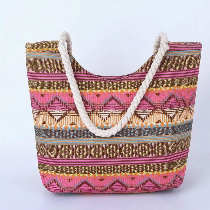Bright geometric pattern women's shoulder bag. A versatile and spacious tote, perfect for beach, travel, or daily errands.