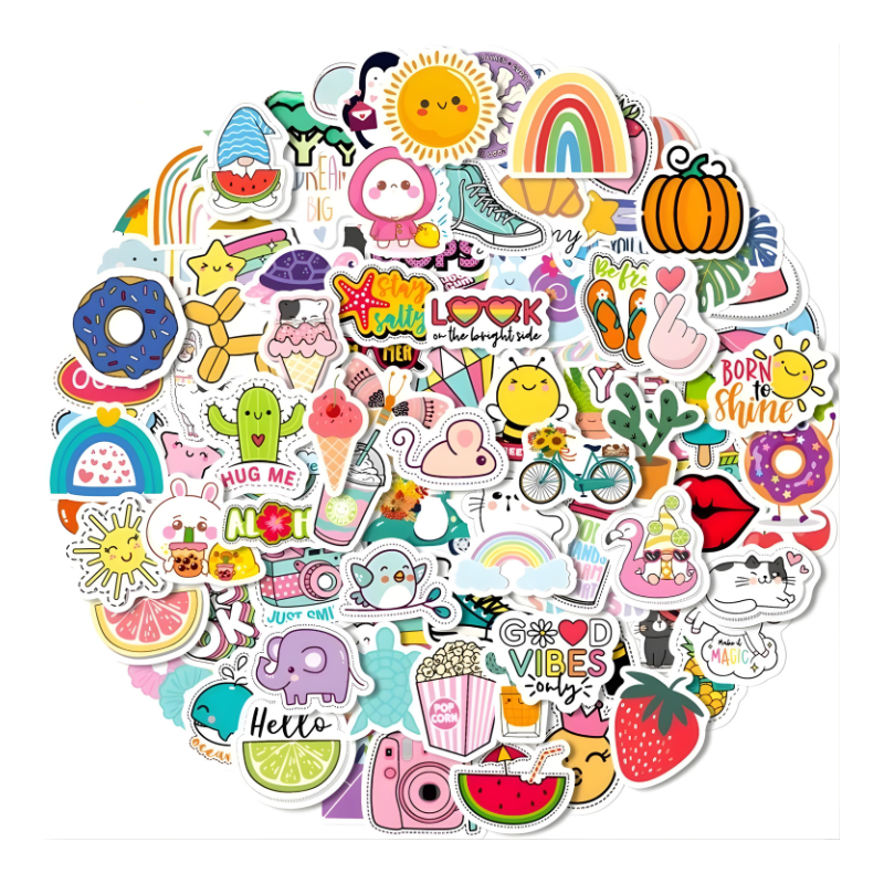 Close-up of colorful reusable graffiti stickers showcasing various designs for creative expression and decor