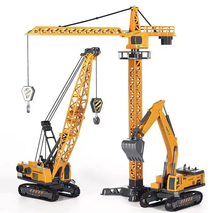 Vibrant kids' construction vehicle playset with digger, truck & crane, promoting creative play