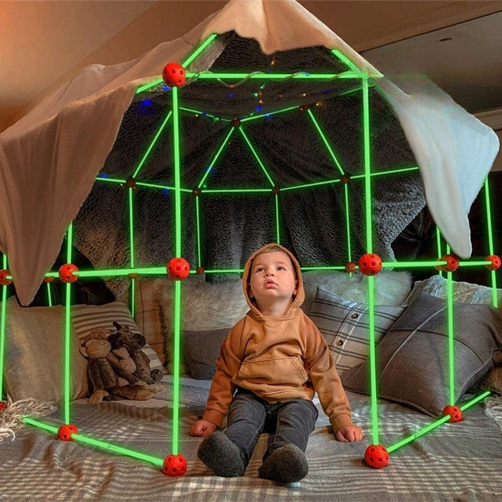 Vibrant kids' fort built with colorful rods & connectors, inspiring imaginative play & creativity.