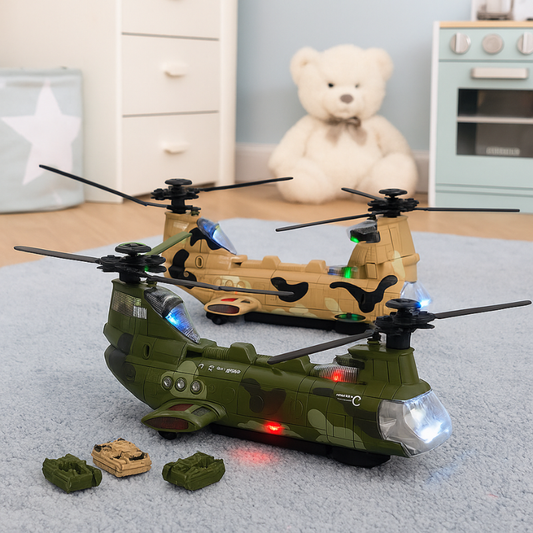 Vibrant kids' sensory helicopter toy with flashing lights and sounds for imaginative play