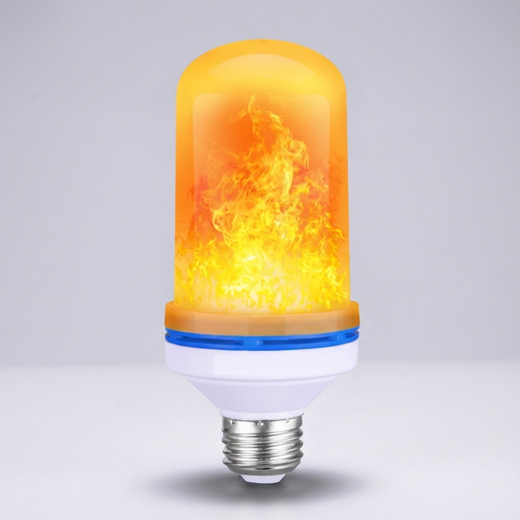 E26 LED flame effect light bulb from Emberelle, delivering captivating ambient lighting for cozy home decor.