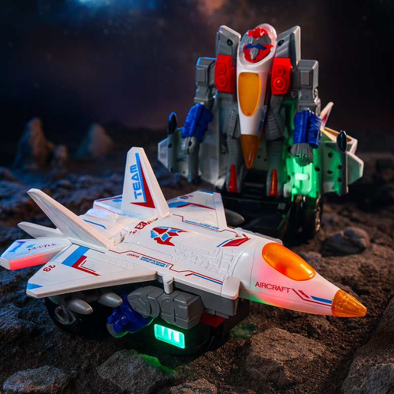 Vibrant light-up aircraft toy for kids with realistic sounds, perfect for preschool imaginative play.