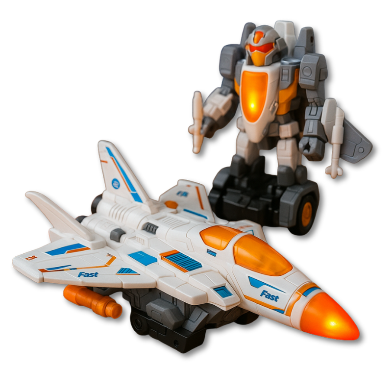 Close-up of a kids' light-up aircraft toy, highlighting intricate details and sound effects for play.