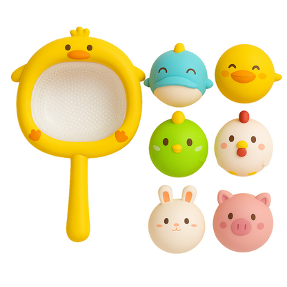 Collection of durable silicone light-up bath toys, offering sensory engagement for kids during bath time playtime.