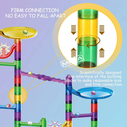 Child proudly displaying their finished glow-in-the-dark marble run, a fun construction toy