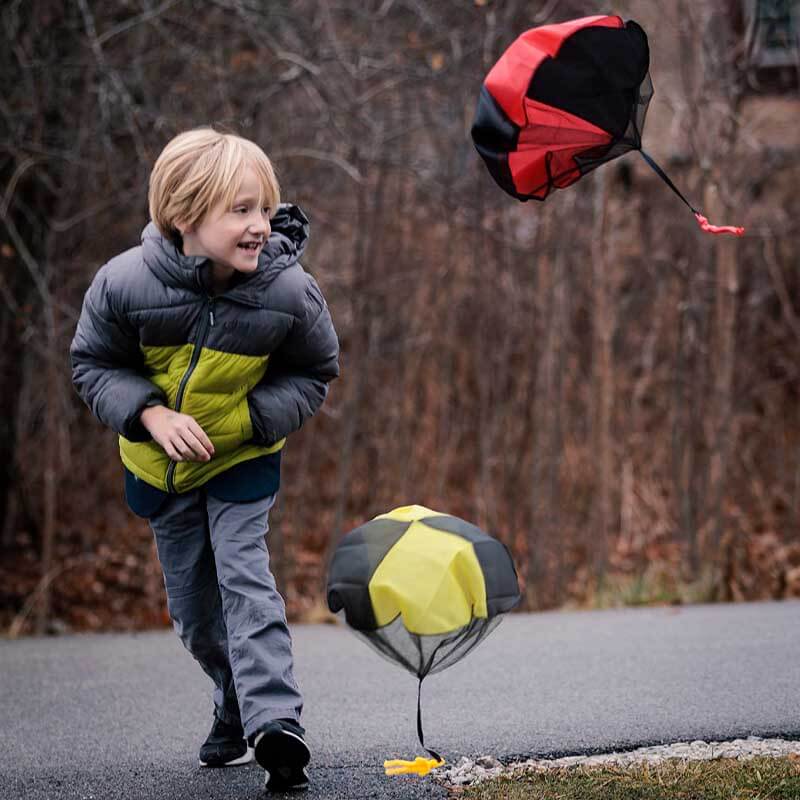 Detailed shot of a strong, durable fabric kids parachute toy, designed for long-lasting outdoor use