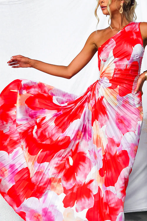 Statement women's vibrant printed one-shoulder gown, an elegant asymmetric hem formal dress for fashion.