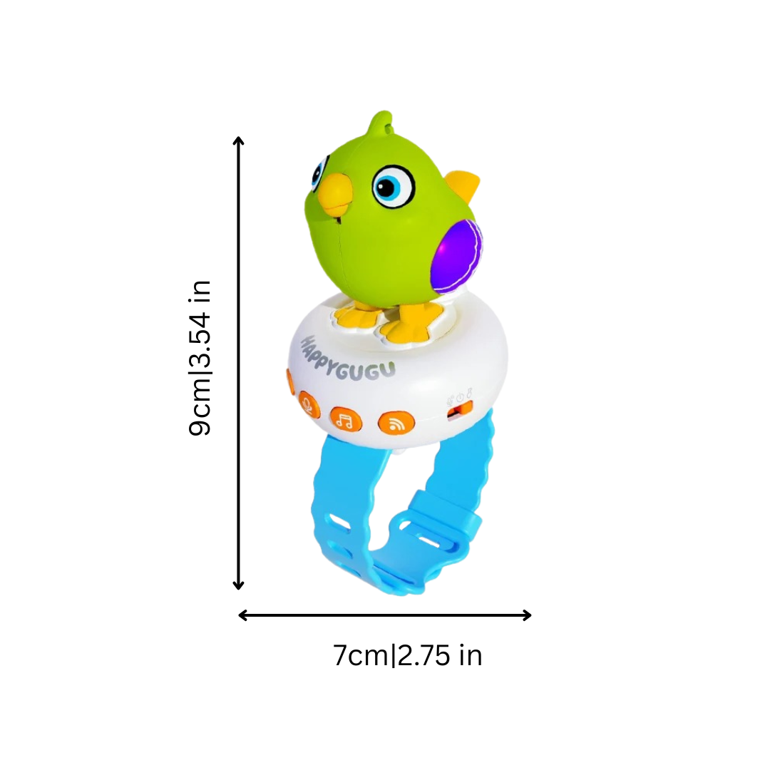 Interactive kids' smartwatch toy, shaped like a colorful bird, helps children learn and speak. Great educational gift.