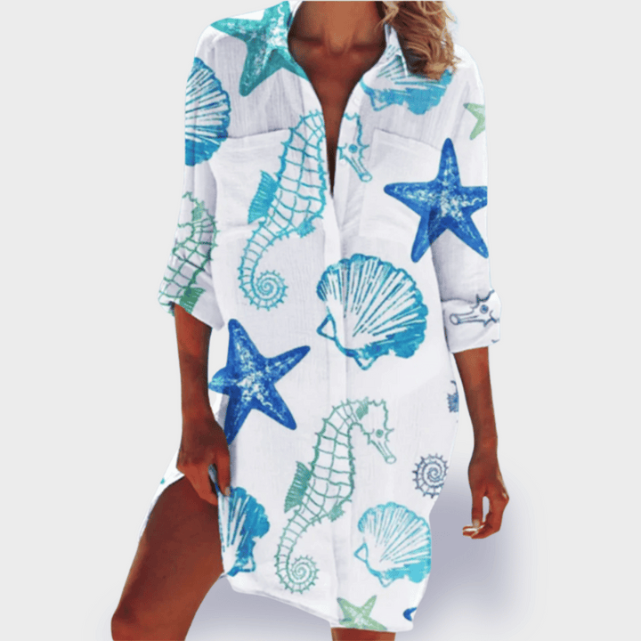 Comfortable & colorful women's draped midi dress, ideal for casual elegant spring & summer wear.