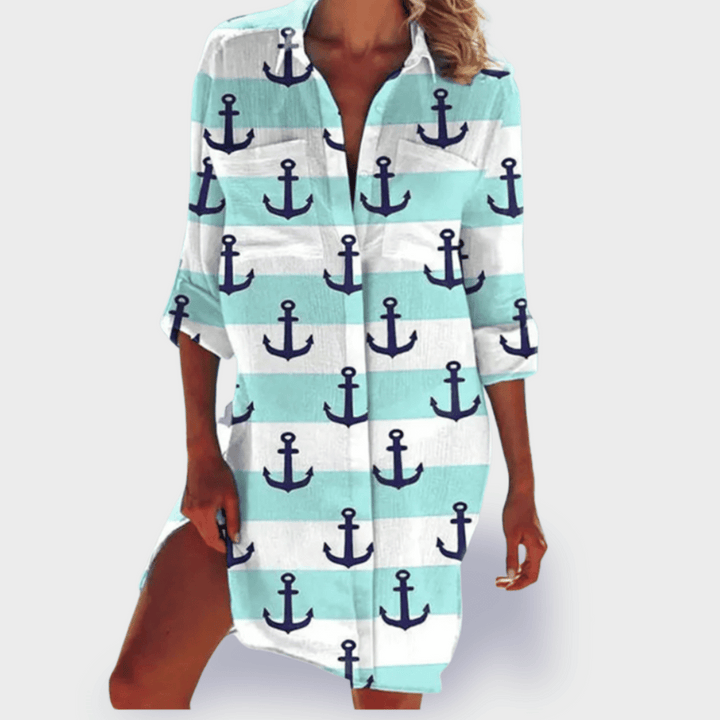 Colorful women's draped midi dress, a vibrant flowy piece for effortless spring and summer style.