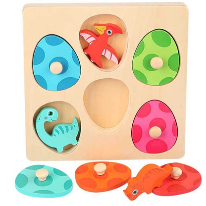 Set of wooden dinosaur layer puzzles for kids, promoting creative play and early learning skills for toddlers.