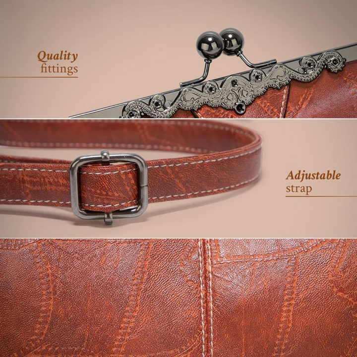 Durable women's coffee leather shoulder bag with timeless classic charm.