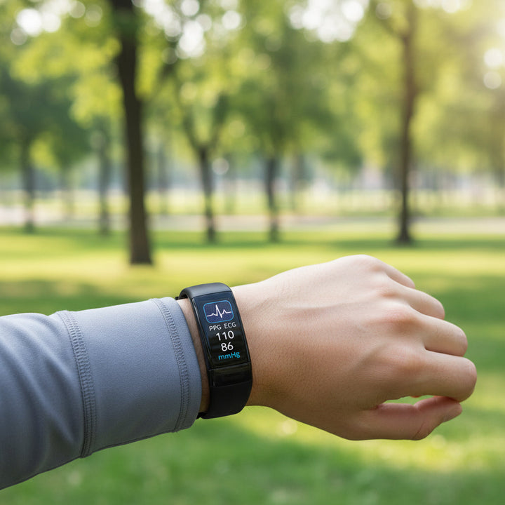 VitalBand Smart Armband for daily ECG, blood pressure, and heart rate monitoring. Wearable health tech & fitness tracker.