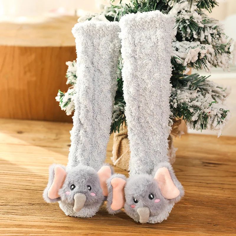 Toddler warm anti-slip long socks, durable cotton for everyday winter adventures.