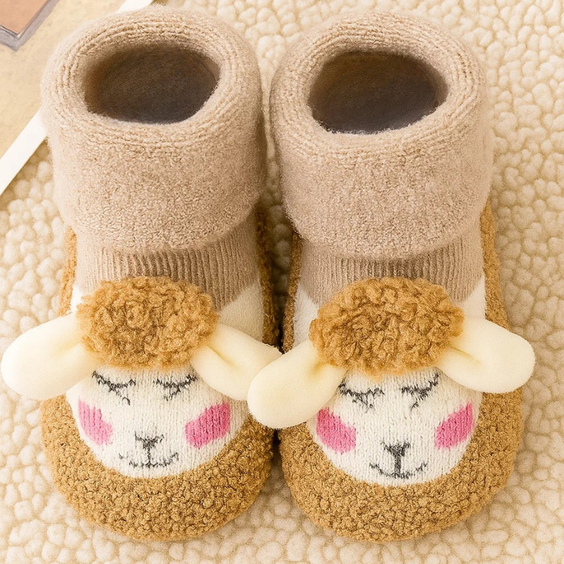 Close-up of the anti-slip grips on the soles of warm unisex baby socks