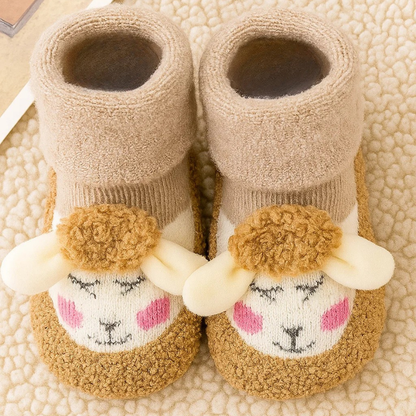 Close-up of the anti-slip grips on the soles of warm unisex baby socks