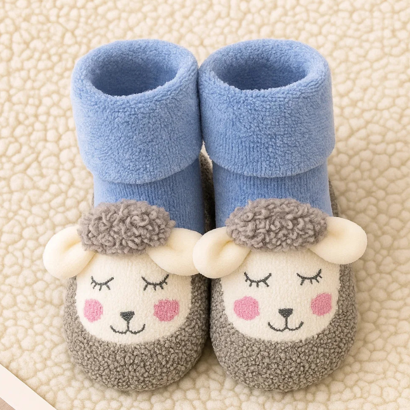 Assorted colors of warm anti-slip unisex socks for babies and toddlers, comfortable cotton