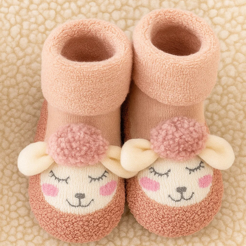 Bundle of multi-colored unisex warm anti-slip kids socks, ideal for indoor wear