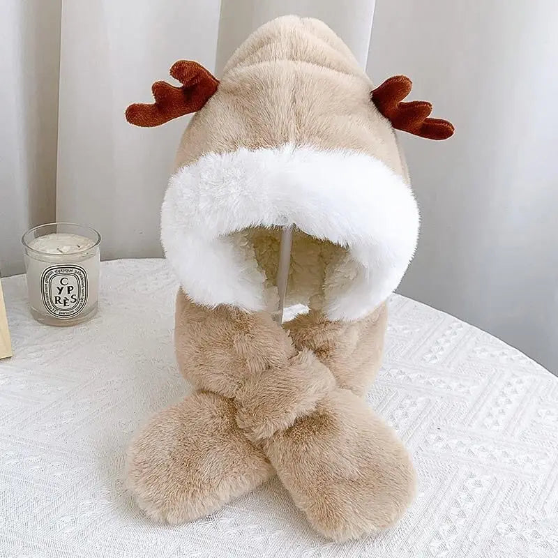 Warm baby cotton animal ear hat and scarf set for winter, perfect for infants & toddlers