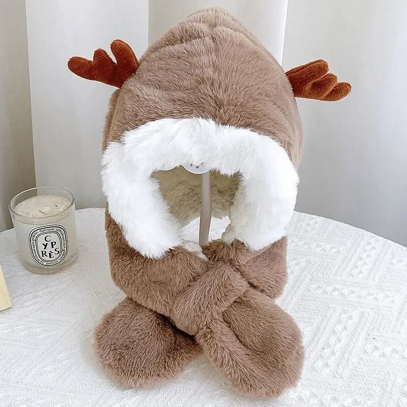 Toddler's cute animal ear hat and matching scarf, cozy winter wear for kids