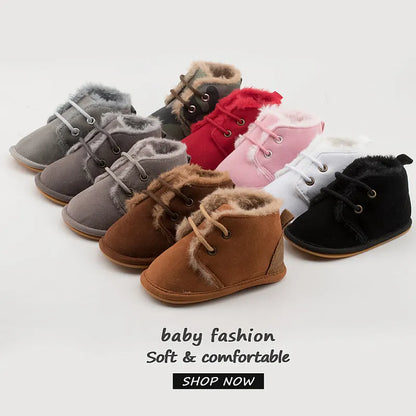 Toddler winter crib shoes with cozy lining, ideal for keeping infant feet warm and secure.