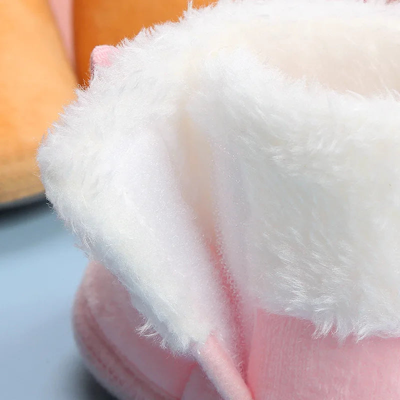 Lovely pink flower winter baby boots, warm and soft, designed for baby girls