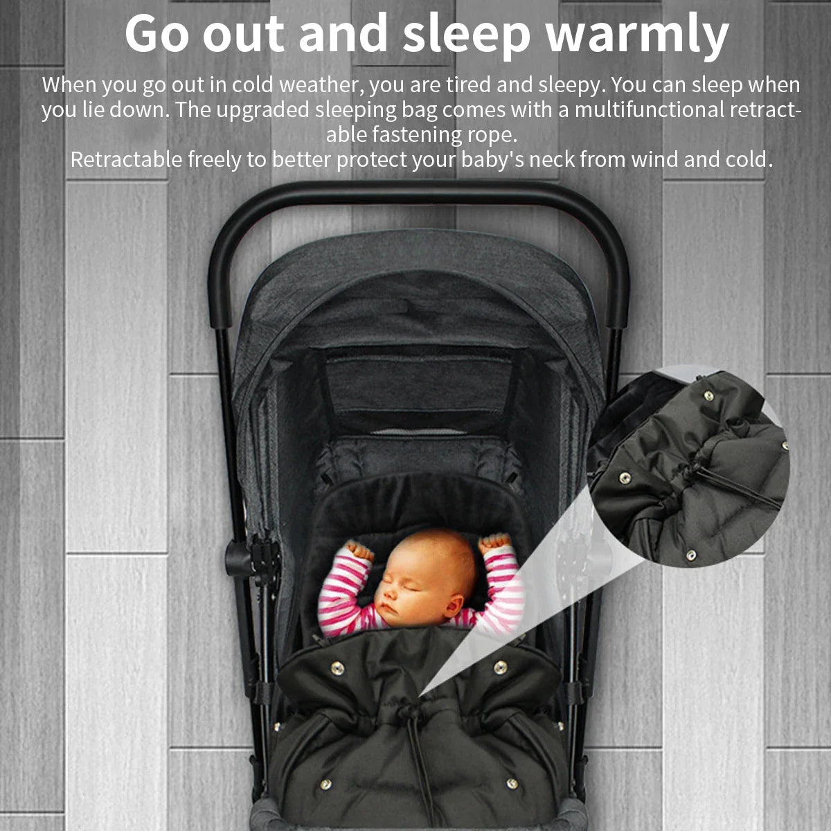 Footmuff for prams, patterned, ensures baby is warm and comfortable in winter