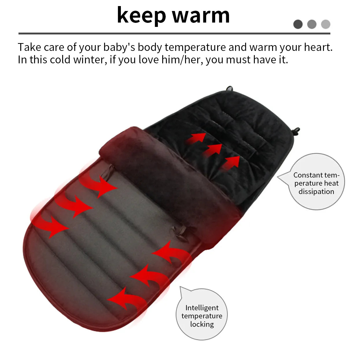Durable infant footmuff, black, weather-resistant fabric, optimal for cold travel