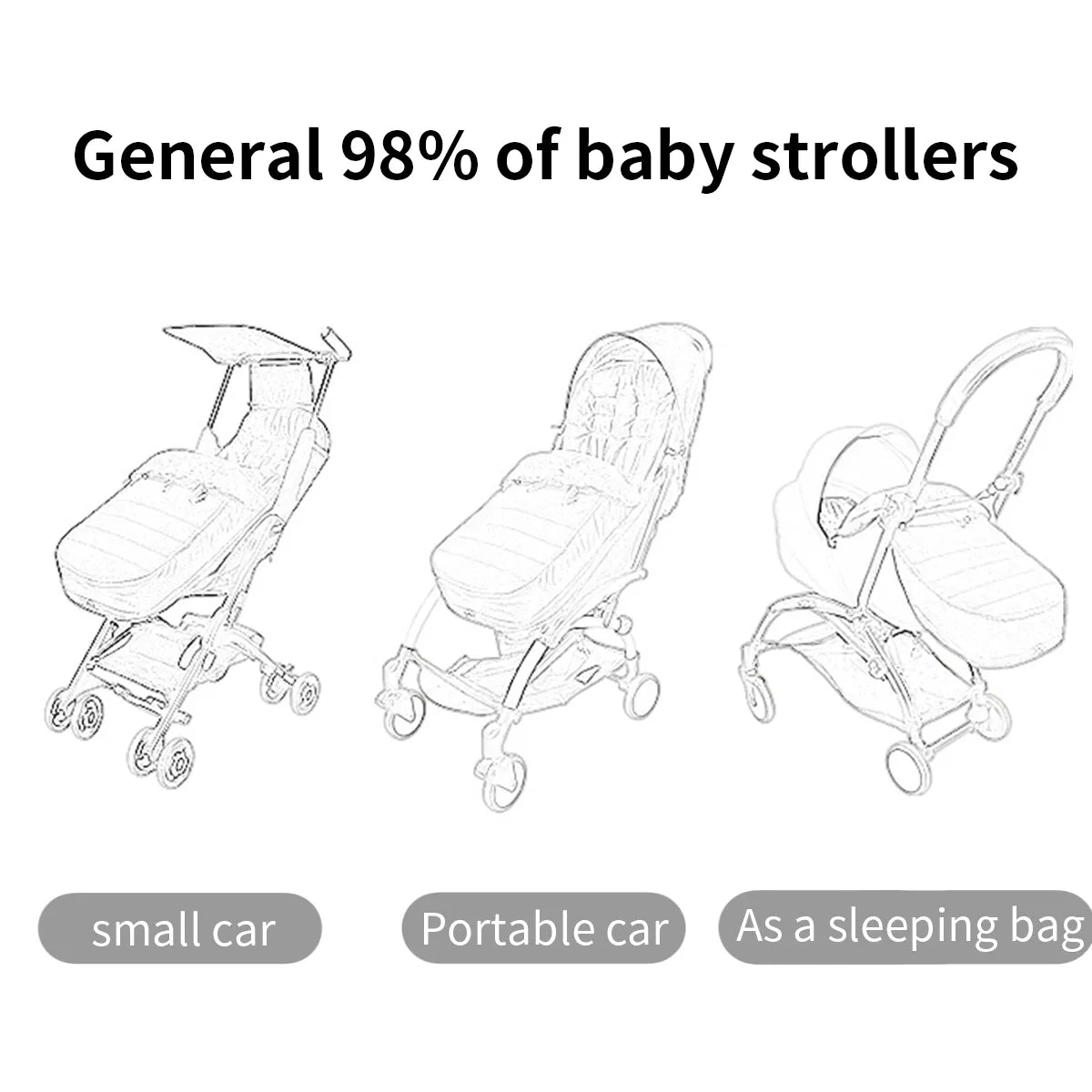 Universal baby stroller sleeping bag, grey, fits most models, retains warmth for infant