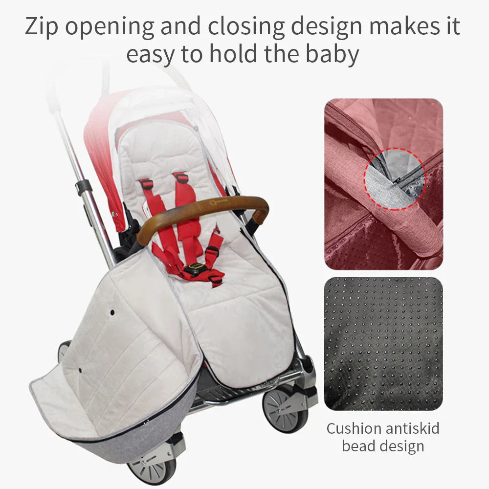 Newborn footmuff for stroller in black, waterproof exterior, cozy and warm baby travel