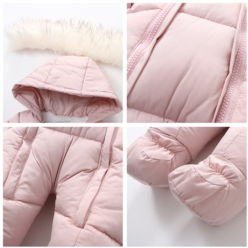 Stylish baby fashion winter cotton romper with integrated gloves, essential newborn outfit.
