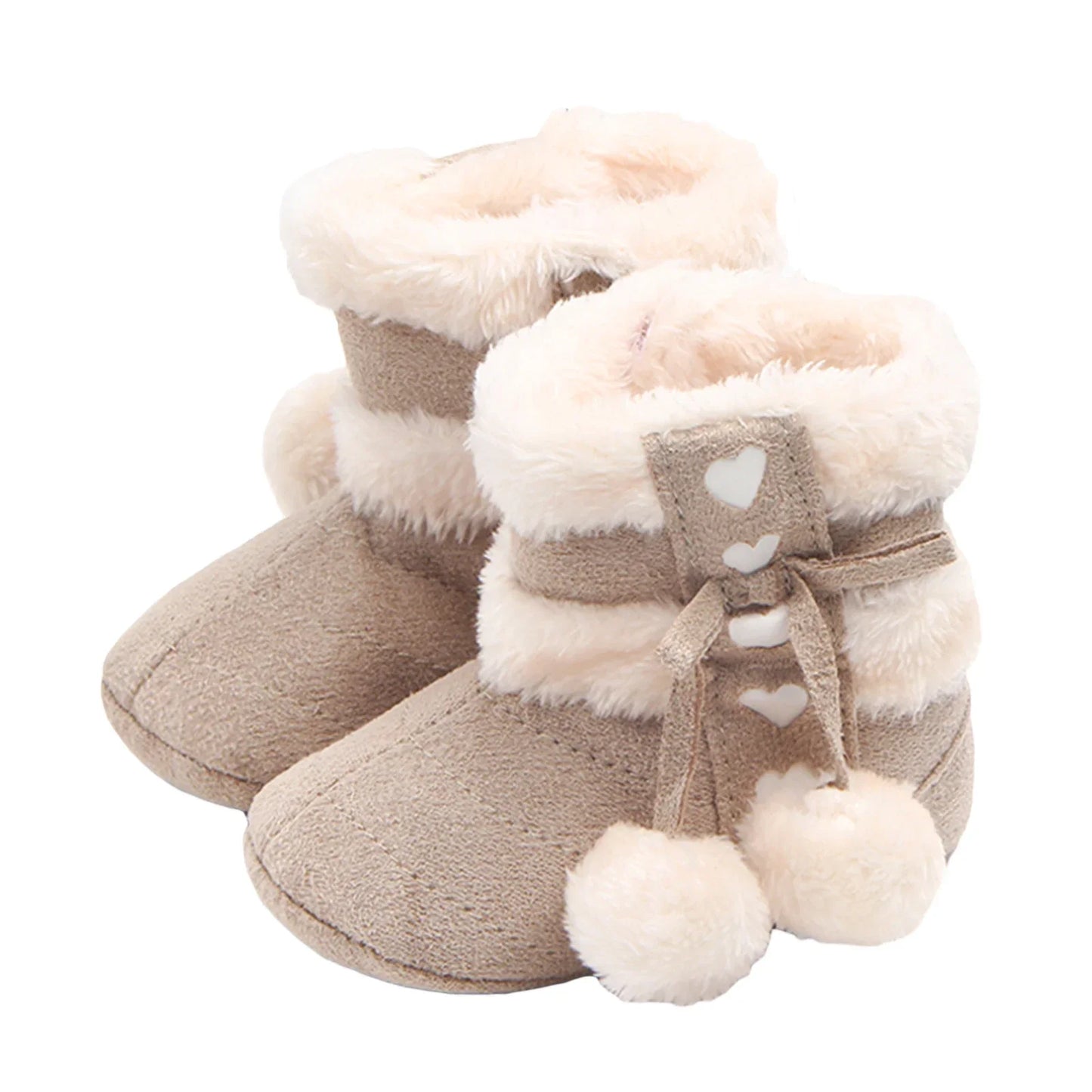 Side profile of slip-on baby winter boots, comfortable and warm toddler snow footwear