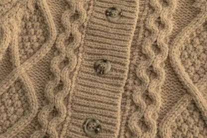 Side view of a child wearing a brown long-sleeve knit sweater, ideal for cold weather