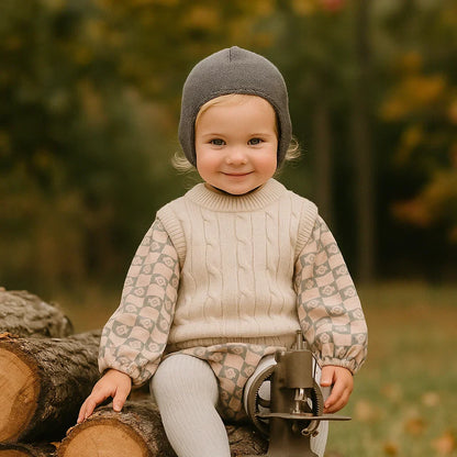 Children's beige knit sweater, soft wool blend for comfortable winter fashion