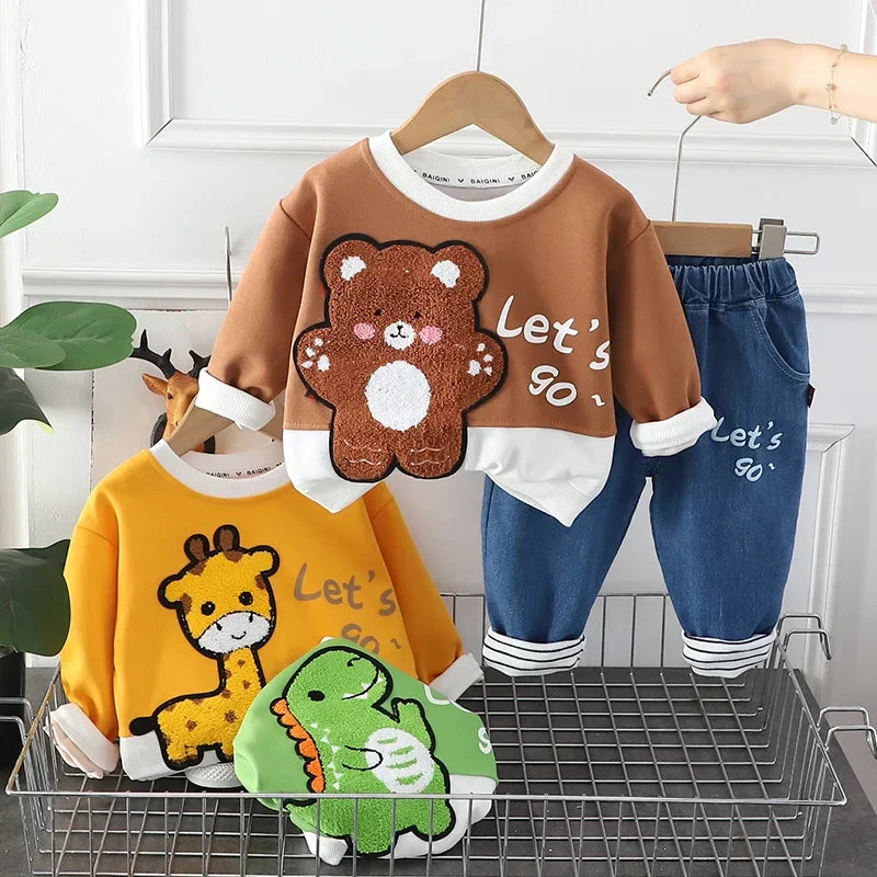 Comfortable yellow children's hoodie and pants set, soft cotton blend baby outfit