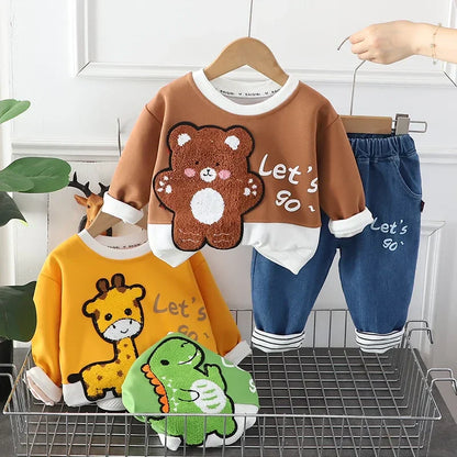 Comfortable yellow children's hoodie and pants set, soft cotton blend baby outfit