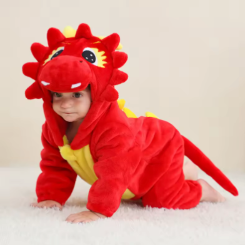 Warm cotton baby animal jumpsuit with ears, perfect for infant sleepwear or cozy winter outfits.