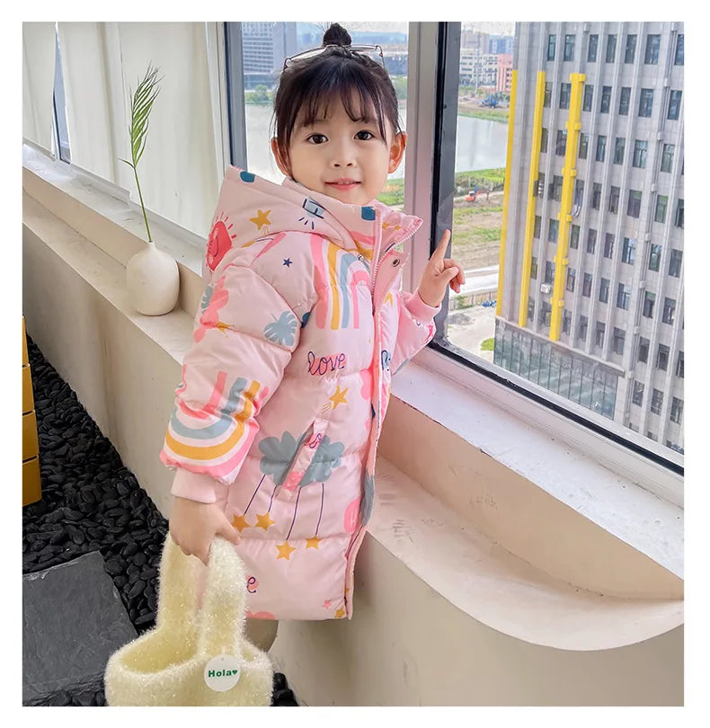 Range of colors for the unisex kids' hooded padded winter jacket.