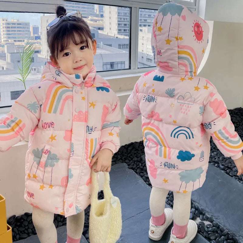 Unisex kids' winter jacket with hood, thick padding for ultimate warmth.