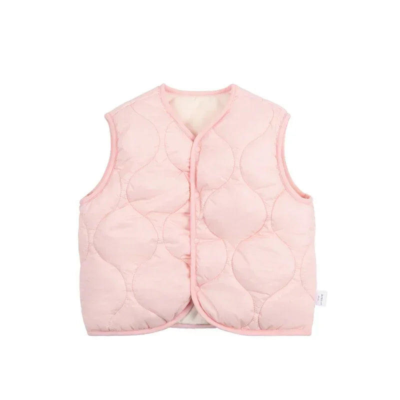 Kids' cotton puffer vest in a vibrant yellow, ideal bodywarmer for active boys and girls in winter.