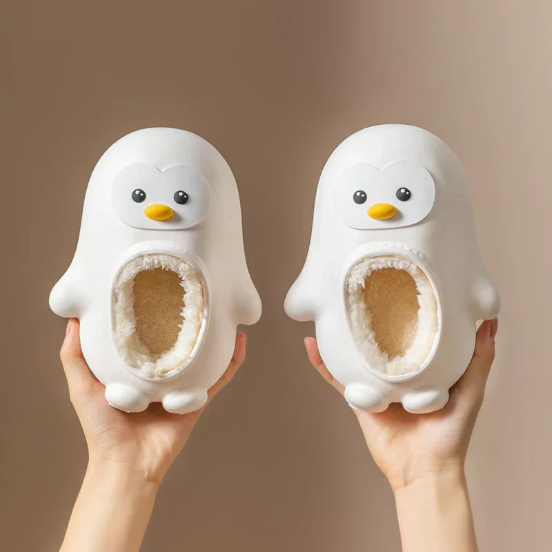 Anti-slip plush penguin slippers, designed for children's comfort and safety