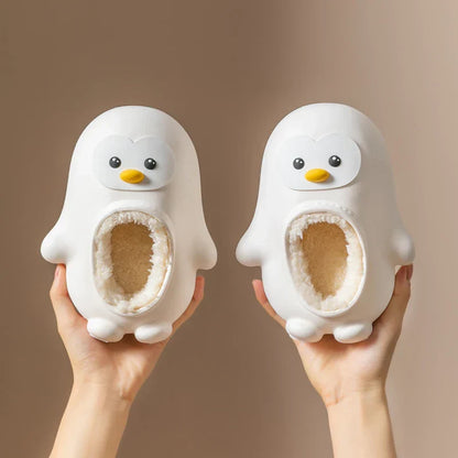 Anti-slip plush penguin slippers, designed for children's comfort and safety