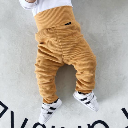Ribbed cotton pants with soft fleece interior, perfect warm pants for playful baby and toddlers.