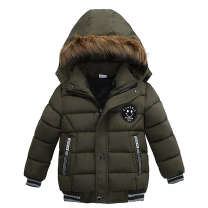 Two tone hooded winter puffer jacket for kids, stylish and warm, for boys and girls.
